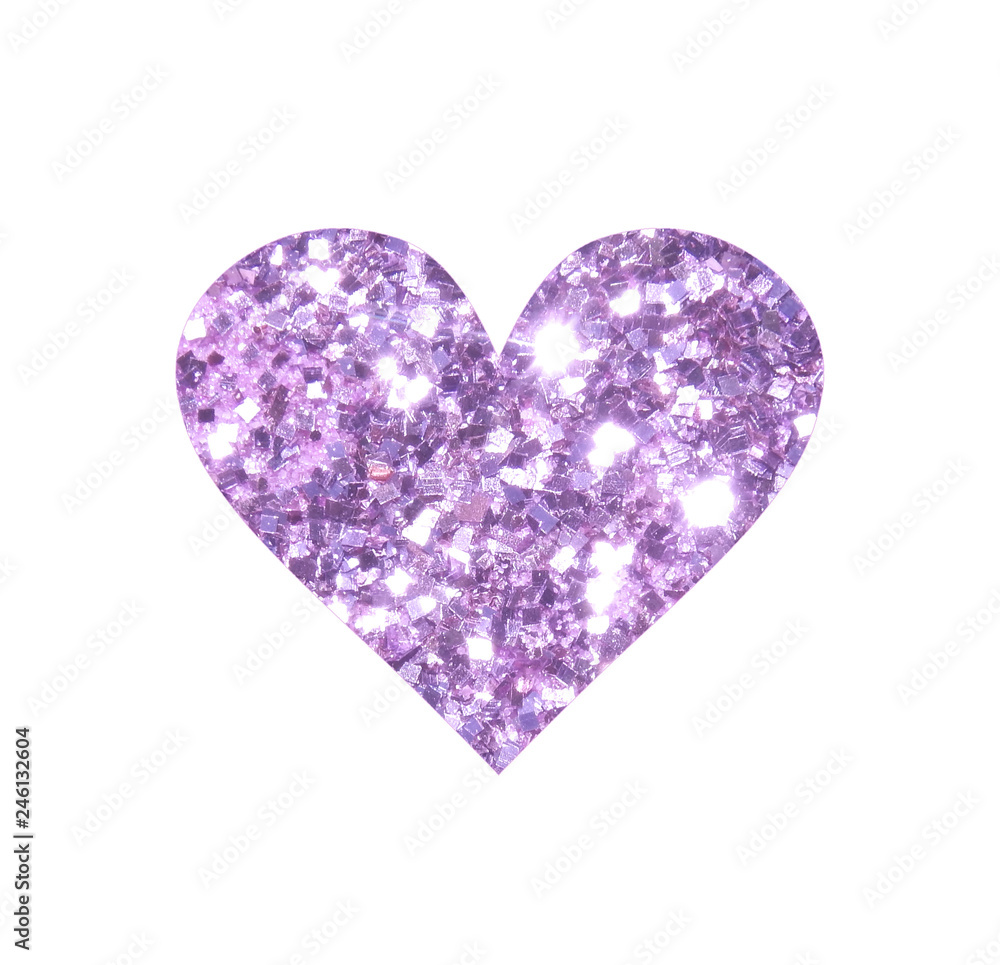 Heart with purple glitter isolated on white background. Can be used as place for your text, design element Heart with purple glitter isolated on white background. Can be used as place for your text, design element
