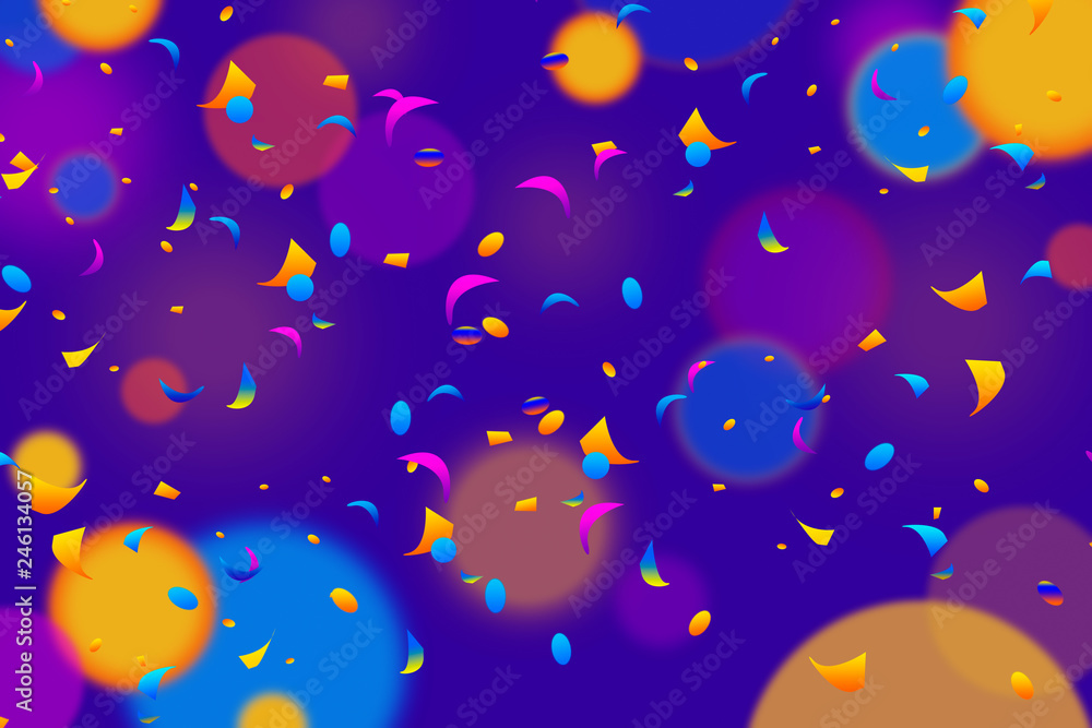 Buntes fliegendes Konfetti auf buntem Hintergrund Buntes fliegendes Konfetti auf buntem Hintergrund