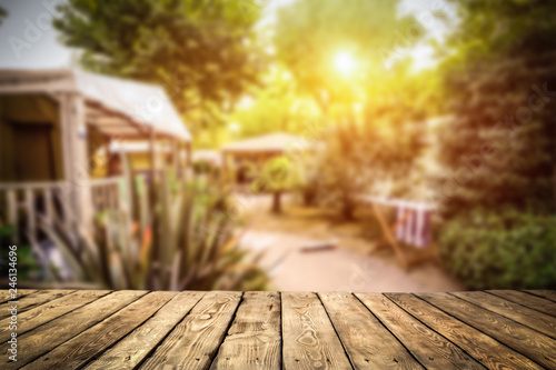 Table background of free space and summer garden background .  © magdal3na