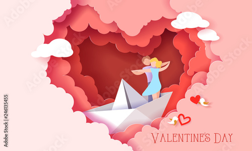 Valentines day card with couple in love heart