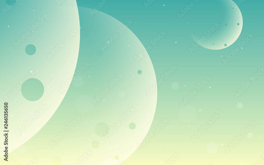 Green space background. with planets and light stars.