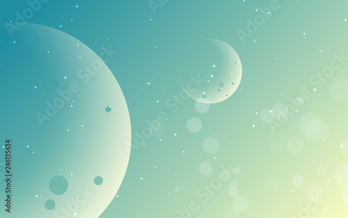 Green space background. with planets and light stars.
