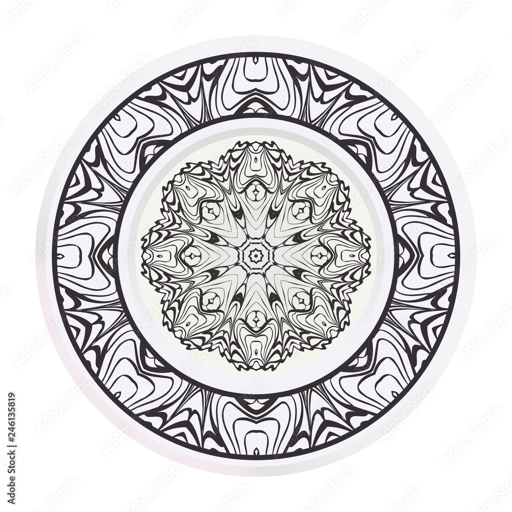 matching decorative plates. Decorative mandala ornament for wall design. Vector illustration