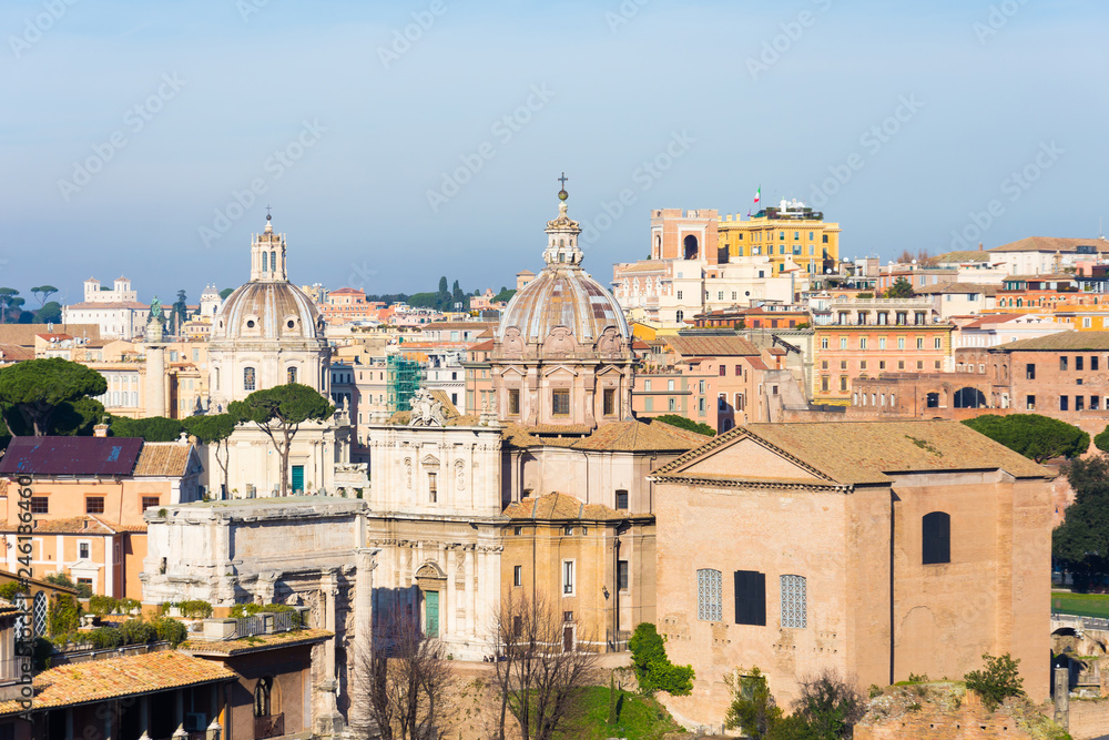 Aerial scenic view of Rome at sunny day, Italy