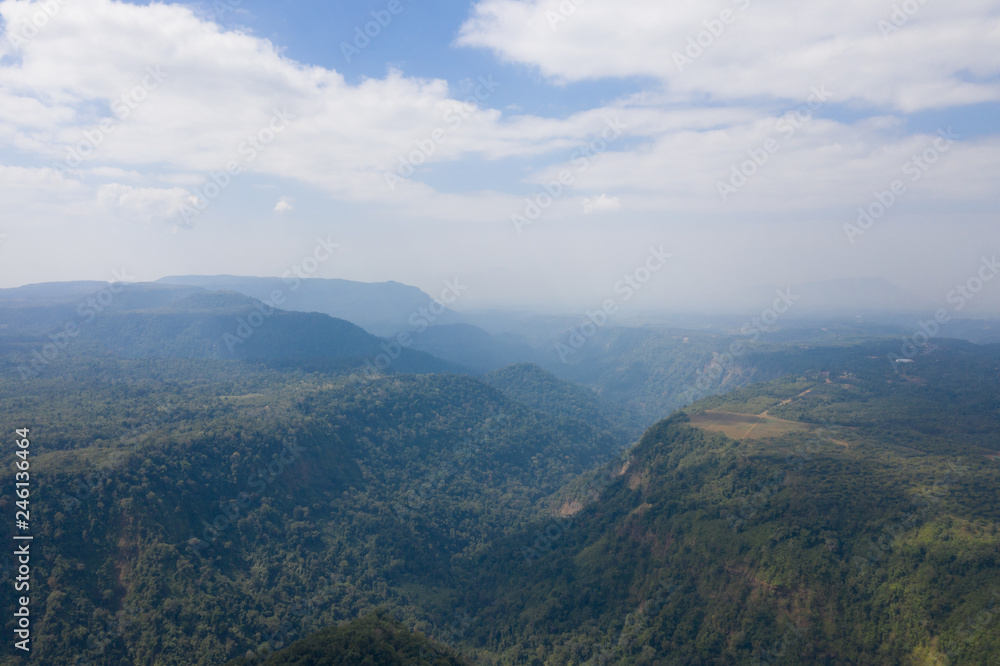Top view atmosphere in the mountains of the forest of Pak Song, Laos