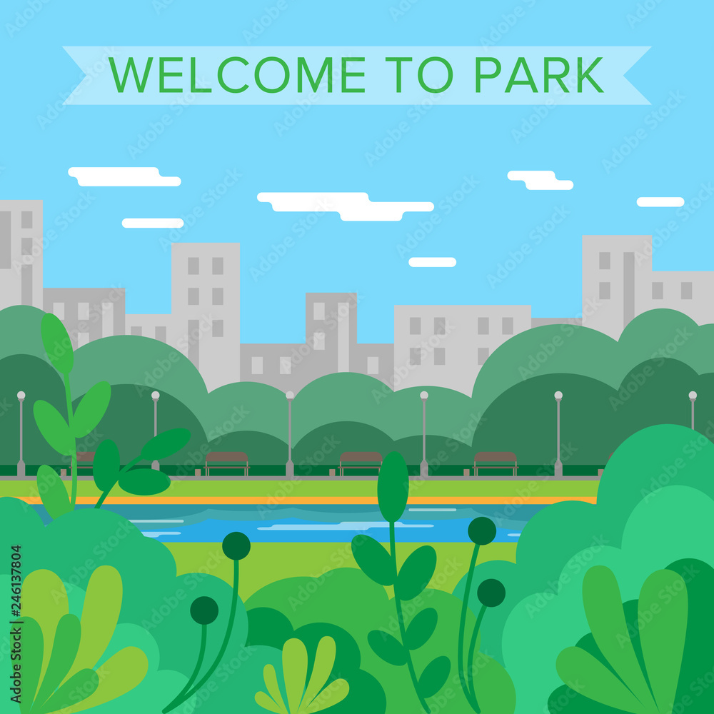 Welcome to park. Vector background. City park. Nature. Summer