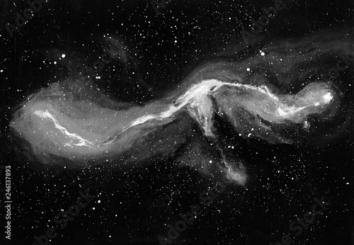 Acrylic space. Abstract cosmic background. Acrylic hand painted black and white illustration