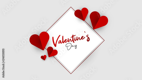 Promo Web Banner for Valentine's Day Sale. Beautiful Background with Red Hearts. Vector Illustration with Seasonal Offer. - Vector