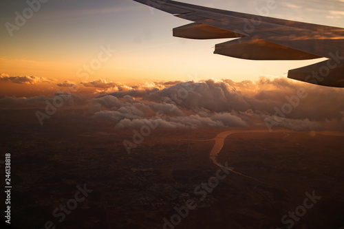 Beautiful sunset view from airplane at south korea