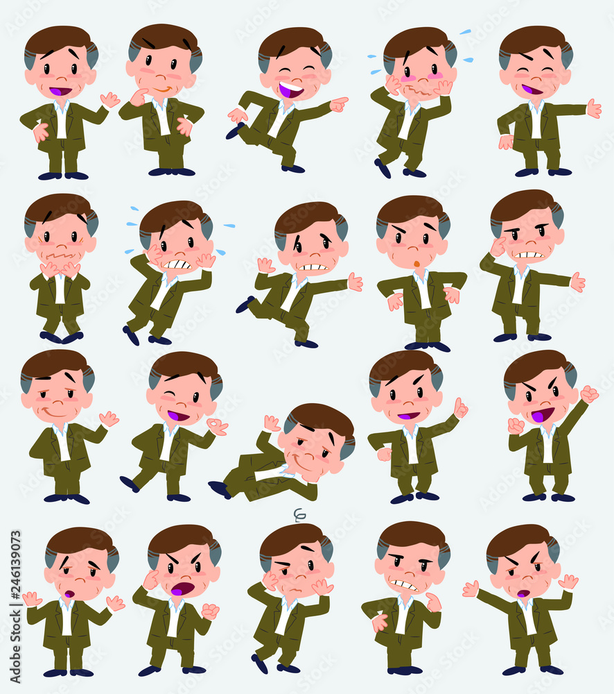 Cartoon character businessman in casual style. Set with different postures, attitudes and poses, doing different activities in isolated vector illustrations. Cartoon character businessman in casual style. Set with different postures, attitudes and poses, doing different activities in isolated vector illustrations.
