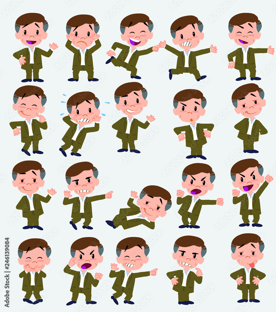 Cartoon character businessman in casual style. Set with different postures, attitudes and poses, doing different activities in isolated vector illustrations. Cartoon character businessman in casual style. Set with different postures, attitudes and poses, doing different activities in isolated vector illustrations.