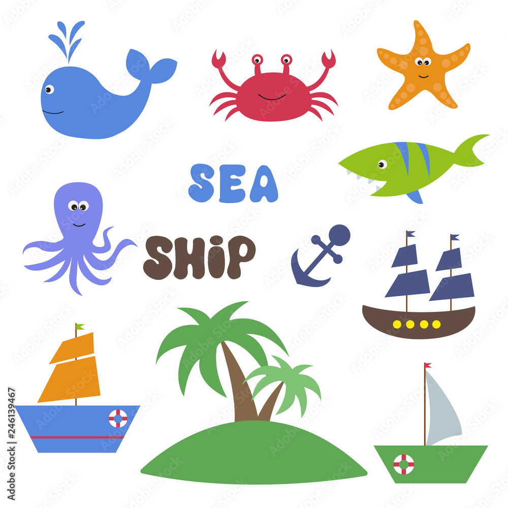 Naklejka premium Vector set on the marine theme.
