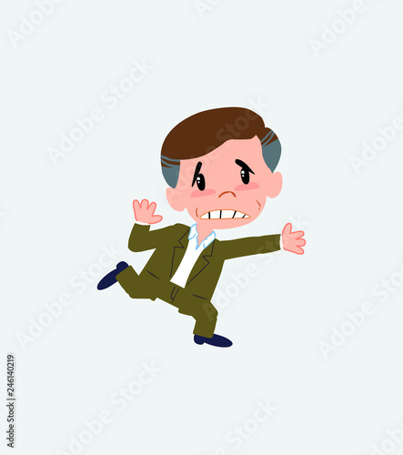 Businessman in casuBusinessman in casual style runs alarmed.al style with an expression of unpleasant surprise.