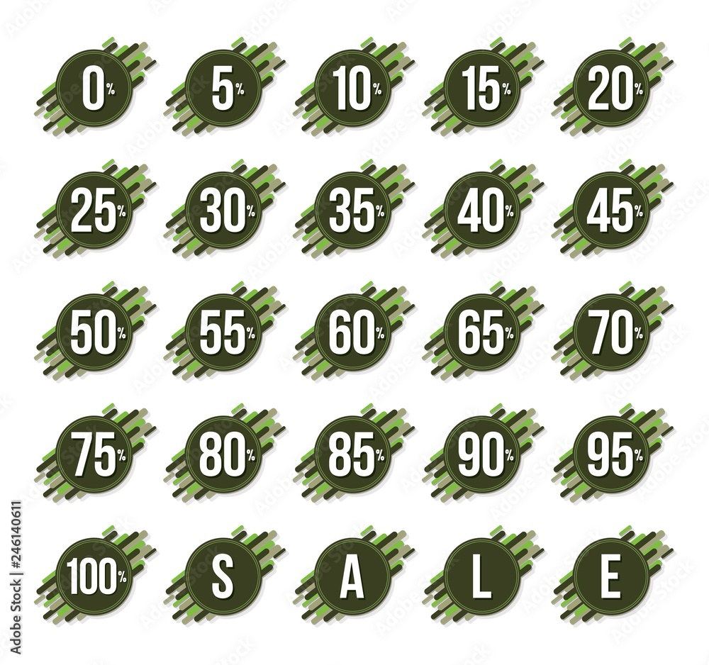 Zero to One hundred percent, Green sign for sale graphic vector Zero to One hundred percent, Green sign for sale graphic vector