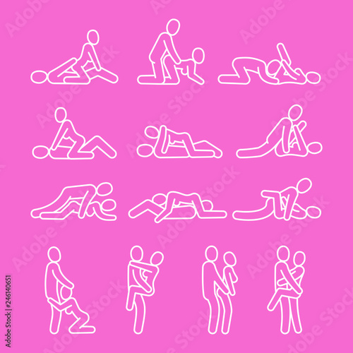 Vector love outline symbols. Sexual position line icons isolated on pink background illustration photo