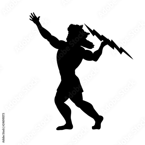 Zeus Jupiter god silhouette ancient mythology fantasy. Vector illustration.