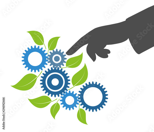 Gears and leaves, concept economy industry business