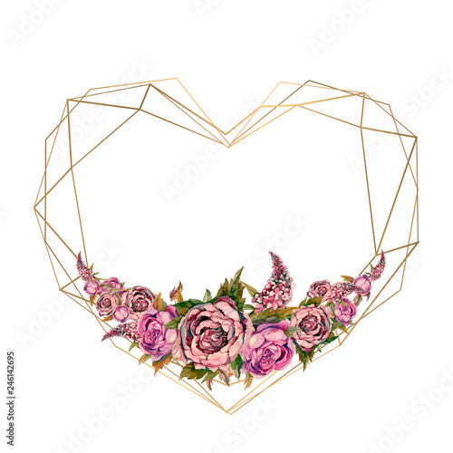 The frame is the heart of watercolor flowers. Valentine, wedding invitation.