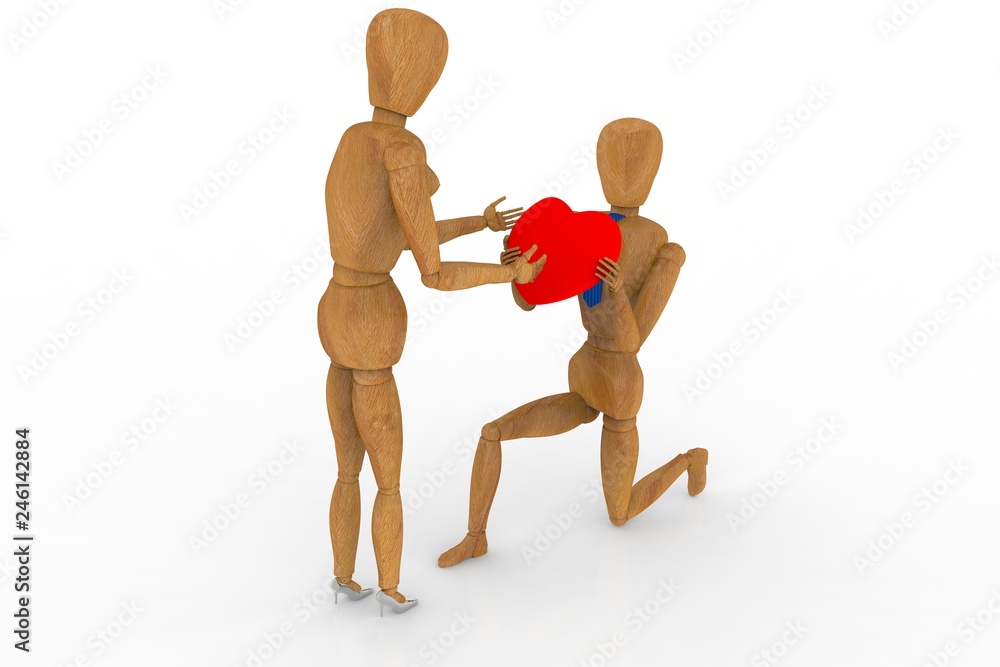 Dichiarazione d'amore. Fidanzato offre il cuore nel giorno di San Valentino..