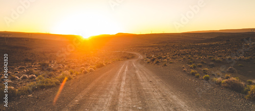 Iconic scenes from the karoo region in South Africa, gravel roads and semi desert conditions photo