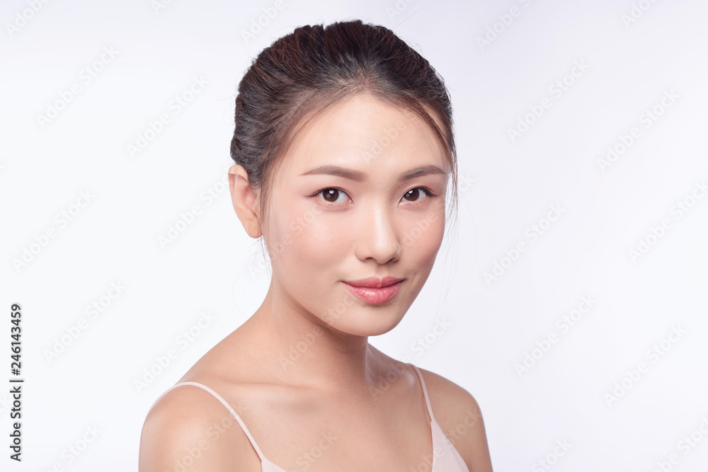 Beautiful woman with clean skin, natural make-up isolated white background Beautiful woman with clean skin, natural make-up isolated white background
