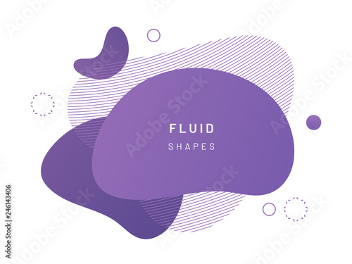Purple fluid blob for card background. Liquid stain in dynamic color. Free geometrical shape for flyer. Aqua blotch with wavy lines. Abstract gradient banner template