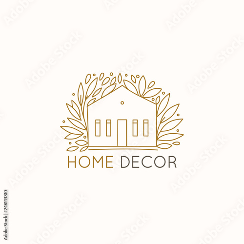 Vector logo design template in simple linear style - home decor store