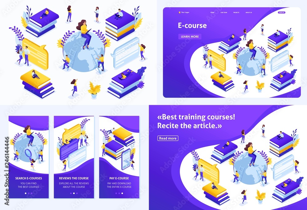 Isometric Concept for E-Learning, Education Isometric Concept for E-Learning, Education
