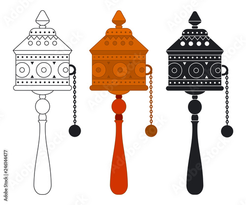 Tibetan prayer wheel vector flat icons set isolated on a white background.