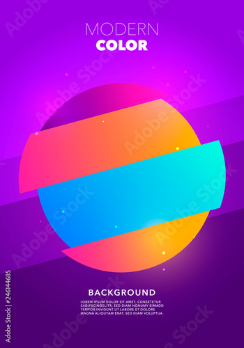 Vector Illustration Colorful Retro Circle Shape Glitch Poster Design. Abstract Geometric Background With TV VHS Distortion Glitch Effect.