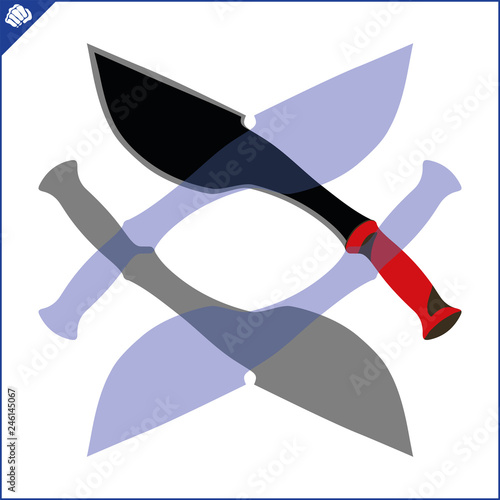 Large, powerful knife with a wide blade. Machete, kukri, cleaver. Dangerous combat edged weapons. Blade Weapons. Swords and daggers, machetes and other cold steel.