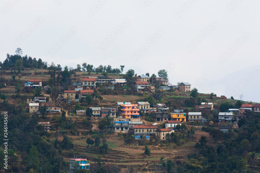 A small remote village of Nepal surrounded by hills