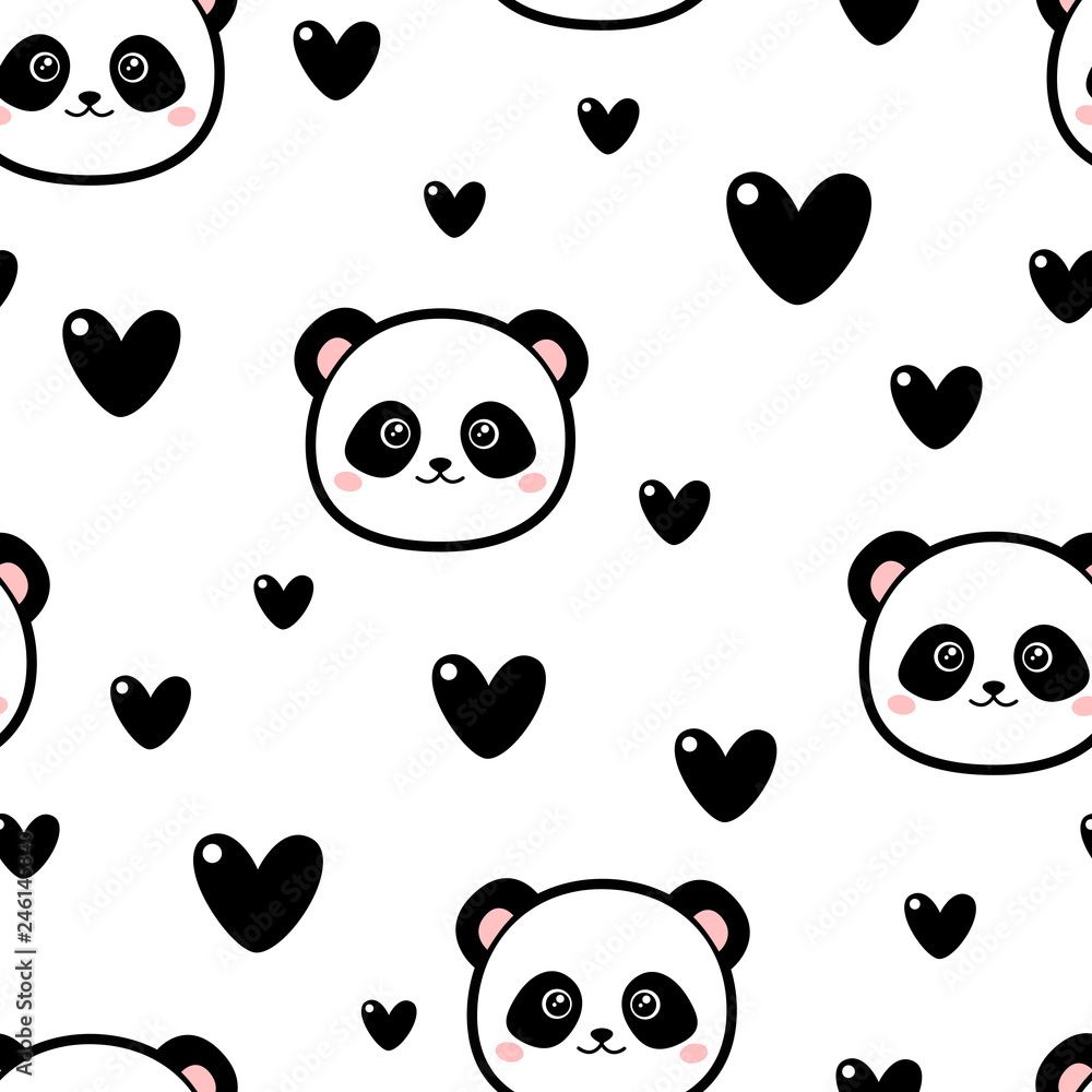 Obraz premium Śliczny wzór pandy z sercami