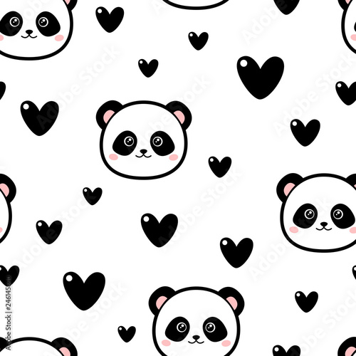Fototapeta Naklejka Na Ścianę i Meble -  Cute panda pattern with hearts