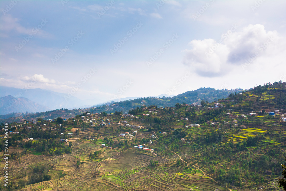 A small remote village of Nepal surrounded by hills