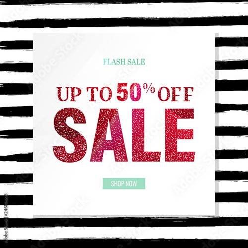 Sale Poster With Glitter And Watercolor Line