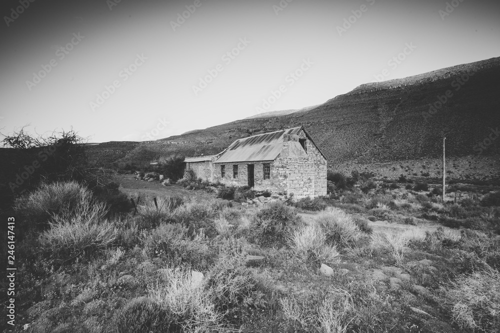 Wide angle view of an old abandoned building in the karoo region of south africa Wide angle view of an old abandoned building in the karoo region of south africa