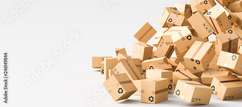 Cardboard boxes with empty space on left side, logistics and delivery concept. 3D Rendering photo