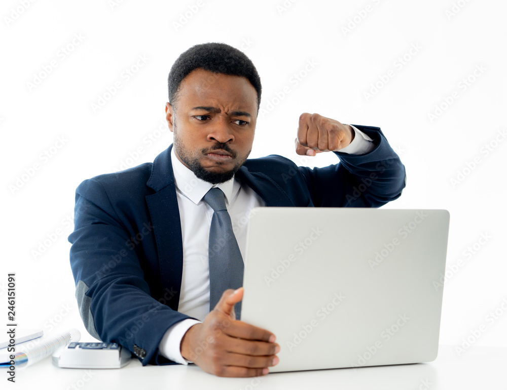 Portrait of angry and frustrated businessman shouting at laptop desperate, overworked and stressed Portrait of angry and frustrated businessman shouting at laptop desperate, overworked and stressed