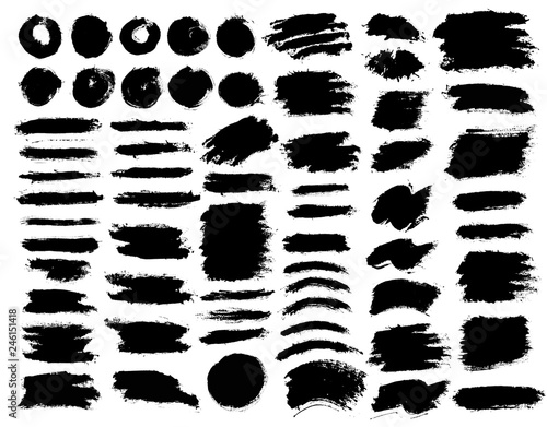 Brush strokes set vector painted isolated objects