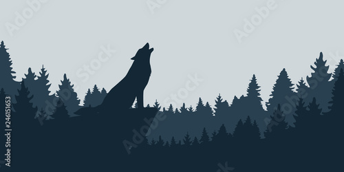 howling wolf on a cliff in the forest vector illustration EPS10