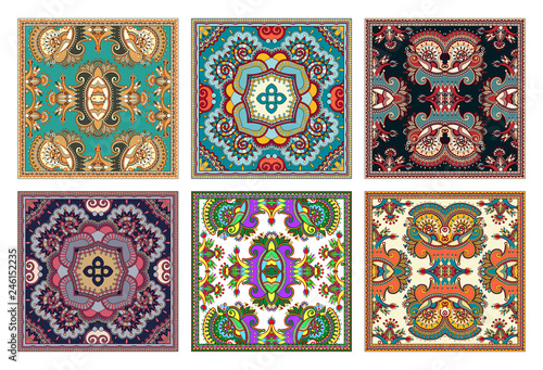 set of traditional kalamkari ornamental floral paisley design