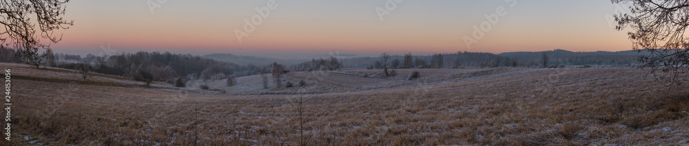 Winter frost panorama late evening Winter frost panorama late evening