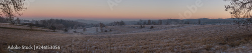 Winter frost panorama late evening