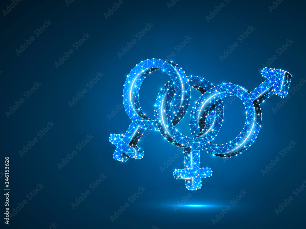 Bisexual pride, people symbol. Wireframe digital 3d illustration. Low poly, man and two women bisexuality concept on blue background. Abstract Raster polygonal neon LGBT sign. RGB color mode Bisexual pride, people symbol. Wireframe digital 3d illustration. Low poly, man and two women bisexuality concept on blue background. Abstract Raster polygonal neon LGBT sign. RGB color mode