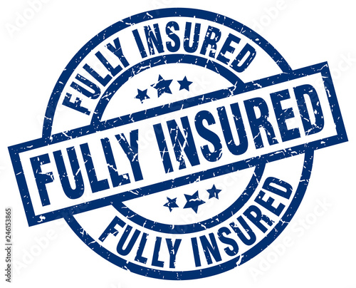 fully insured blue round grunge stamp