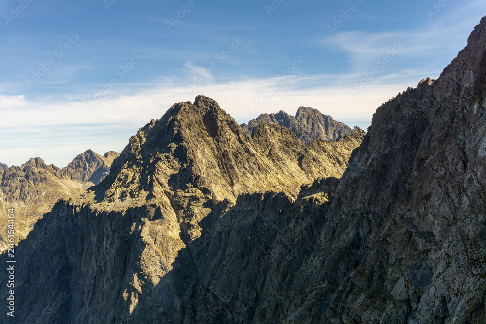 Rocky landscape of the peaks of the High Tatras in Slovakia.