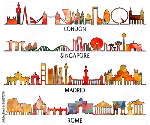 Triangular design London, Singapore, Madrid, Rome