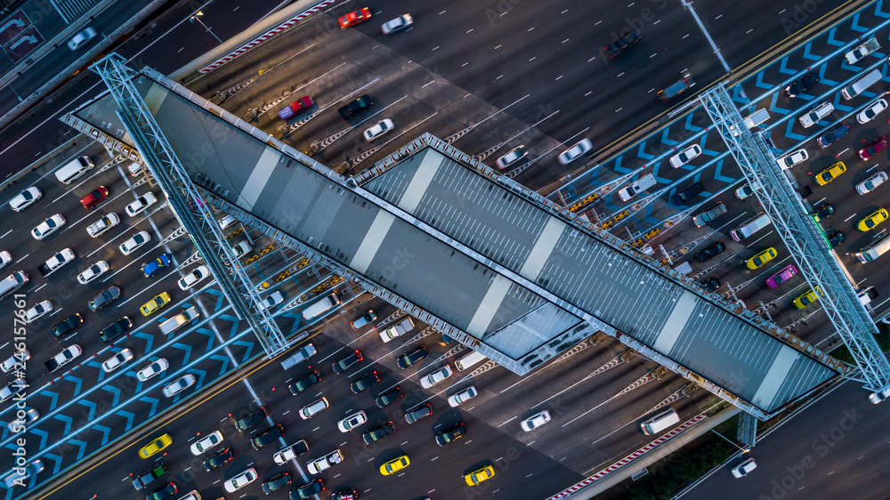 Gate for expressway fee payment, Aerial view car at gate for expressway fee payment. Gate for expressway fee payment, Aerial view car at gate for expressway fee payment.