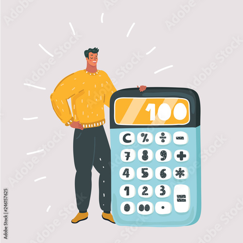 Man with big calculator.